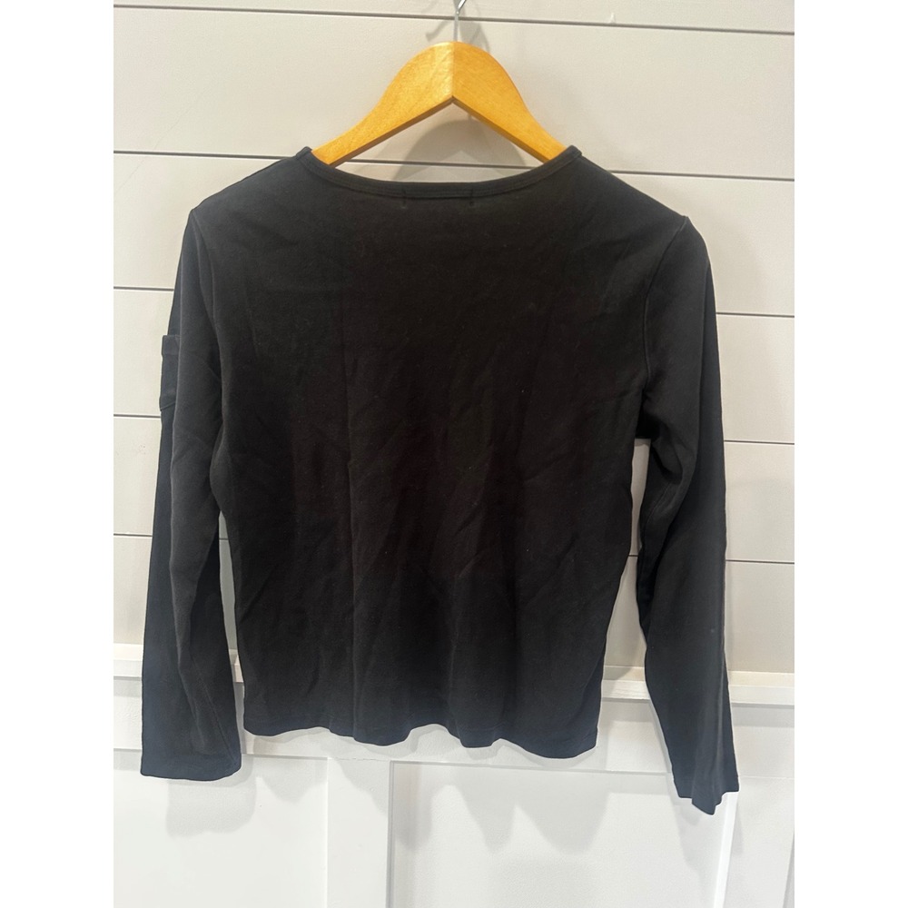 Lauren Ralph Lauren Black Ribbed Cotton Long Sleeve Crew Neck Top Small